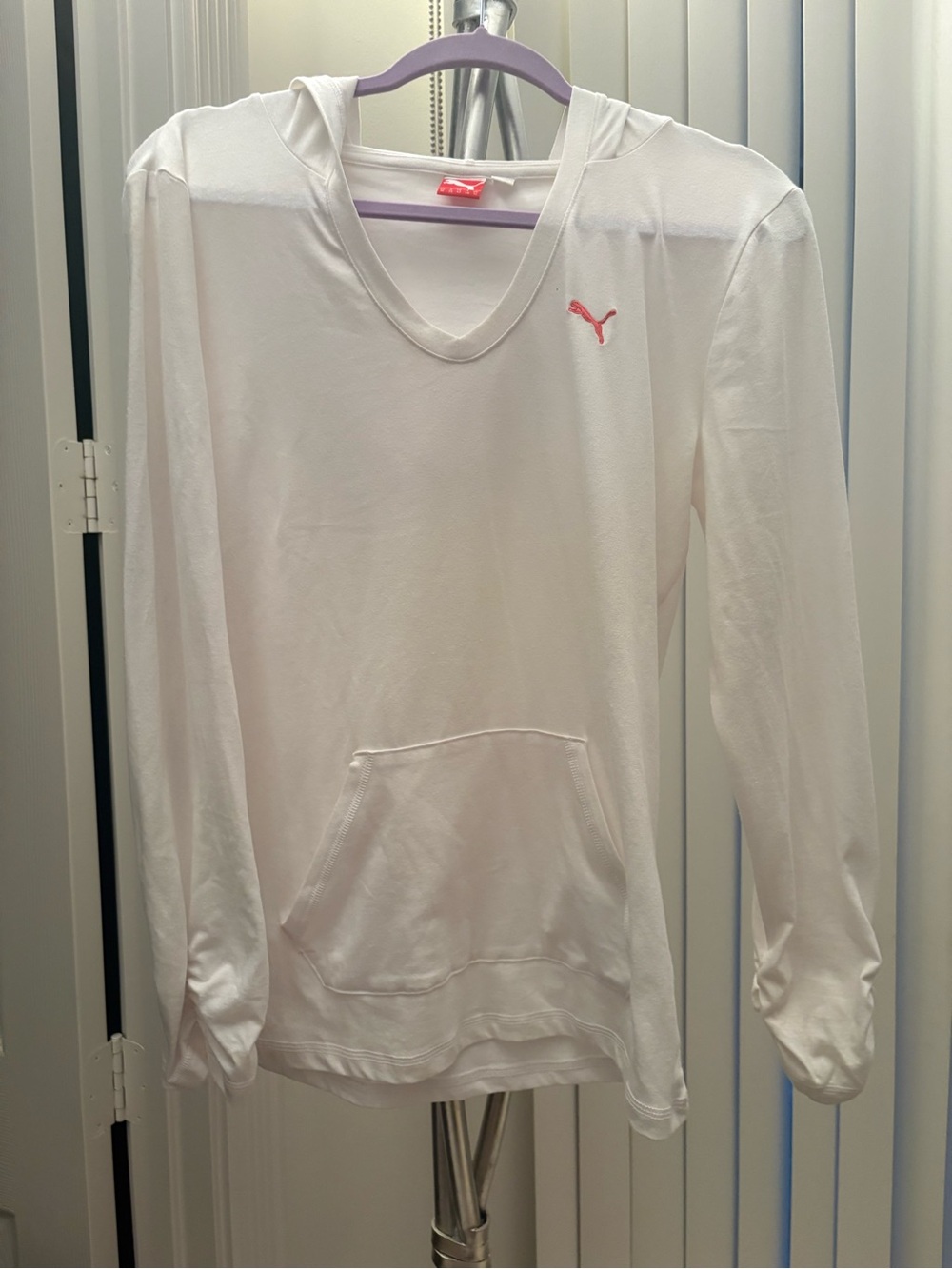 Puma White Hooded Pullover with Pink Logo